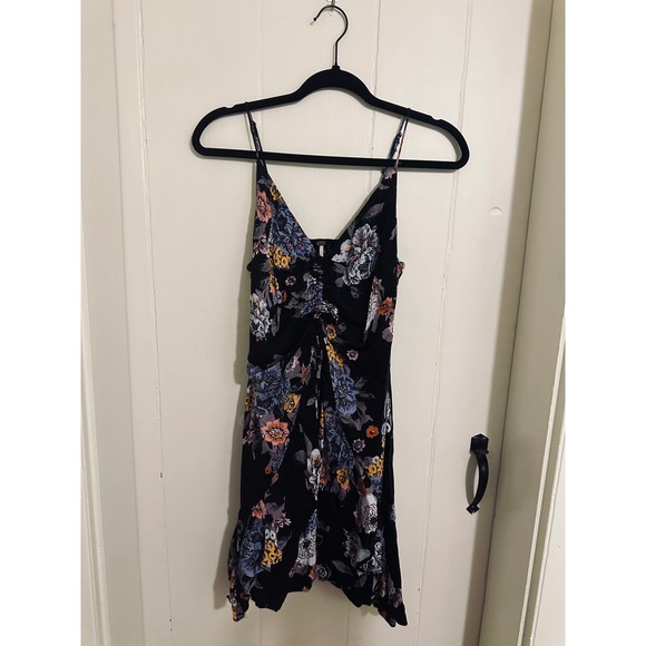 Free People Happy Heart mini ruched dress in a black floral print - Picture 2 of 5